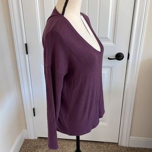 Red Haute Purple V Neck Long Sleeve Pullover Sweater Tencel Stretch Size…